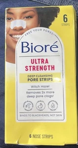 NEW Biore Blackhead Remover, Witch Hazel Ultra Cleansing Face Pore Strips 6ct - Picture 1 of 2