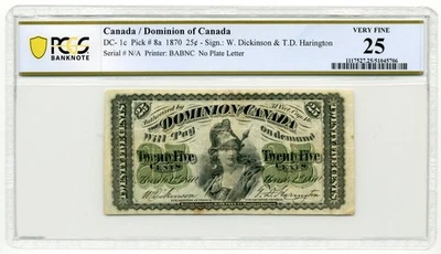 1870 Dominion of Canada 25 Cents, DC-1c, Shinplaster - Very Fine PCGS VF25 - Image 1 of 2