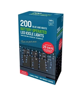 Festive Magic 200 blau & weiße LED Eiszapfen Lichter Batterie Timer Weihnachten Innen Außen - Bild 1 von 2