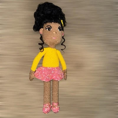 Muñeca Amigurumi Afroamericana Muñeca Vestido de Crochet ¡Pendientes y Peluquería! Foto 1 de 4