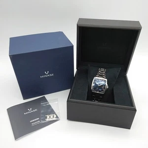 Minase Horizon Hiz Series Calendar Automatic SS Square Navy Dial W37mm Grade A - Picture 1 of 13
