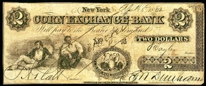 Billete obsoleto de $2 del banco de intercambio de maíz de Nueva York falso 15/04/1862 - Imagen 1 de 3
