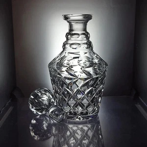 Heavy Cut Lead Crystal Decanter Stopper Deep Crosshatch & Laurel Thumbprint - Picture 1 of 16