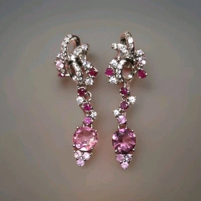 Pendientes colgantes 925 de topacio místico rosa natural, zafiro y circón 1458 Foto 1 de 4