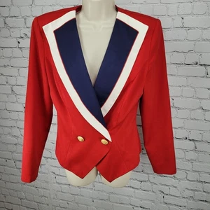VTG Melissa Red Gold Button Double Breasted Shoulder Padded Jacket Blazer USA 10 - Picture 1 of 15