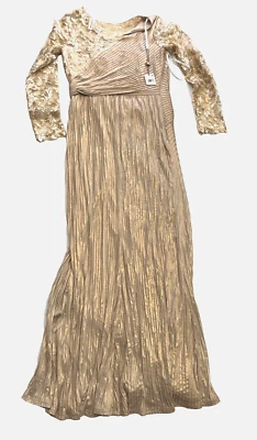 Vestido Tadashi Shoji Taja Dorado Pintuck Lentejuelas Manga Larga - Talla XL - Venta al por menor $568 Foto 1 de 4
