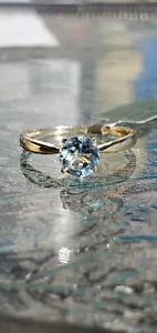Aquamarine Labcreated Round Cut Solitaire Ring 10kt Solid Yellow Gold - Picture 1 of 12