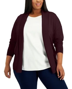 Alfani Plus Size Open-Front Cardigan, Rich Malbec Sz-0X - Picture 1 of 4