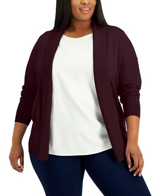 Alfani Plus Size Open-Front Cardigan, Rich Malbec Sz-0X - Image 1 of 4