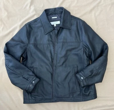 Lambskin Leather XXL Perry Ellis Mens Classic Genuine Jacket Black 2XL Bomber - Image 1 of 4