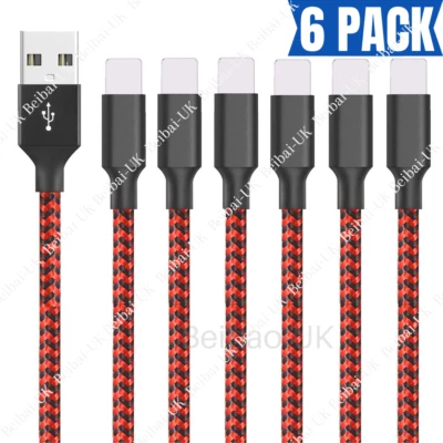 Paquete de 6 cables cargadores USB de 10 pies de largo para iPhone 14 13 12 11 lote de cables de datos de carga Foto 1 de 4