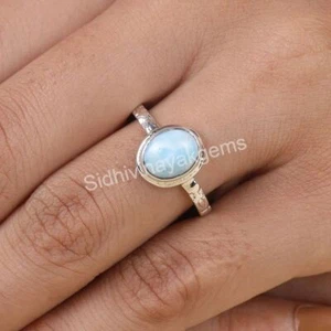 Bulk Larimar 925 Solid Sterling Silver ring Blue Gemstone Ring Gift For Her KL18 - Picture 1 of 7