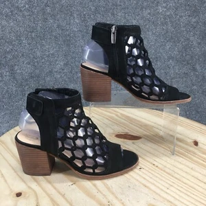 Vince Camuto Sandals Womens 7.5 M Lanaira Side Zip Ankle Strappy Black Leather - Picture 1 of 16