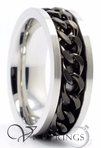 Men Stainless Steel Ring with Chain Link Inlay 8MM  - Picture 1 of 5