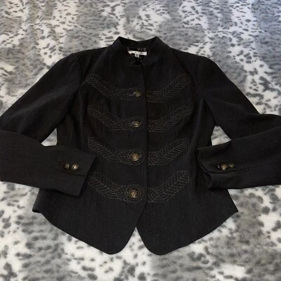 Jaqueta CAbi Corps manga longa militar bordada cinza blazer tamanho 10 jaqueta - Imagem 1 de 4