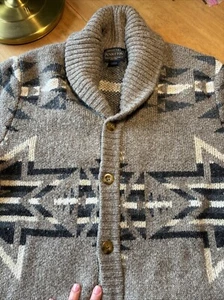 180 Pendleton Southwestern Grampa Shetland Shawl Cardigan Sweater L Washable - Picture 1 of 9