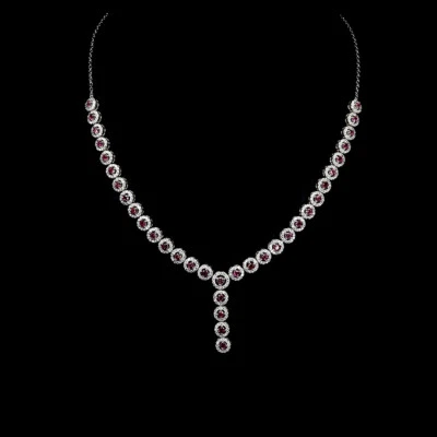 Sommer 925 Silber Halskette Rund Rhodolith Natürlicher Edelstein Schmuck - Bild 1 von 4