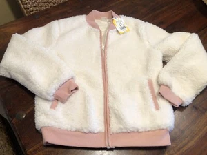 Golf Kids Girls Small  (age 6/7) Full Zip Fuzzy Sweatshirt White & Pink - Picture 1 of 9