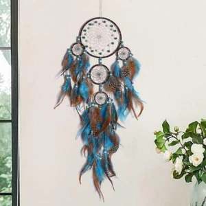 5 Circles Large Dream Catchers with Turquoises Feather Boho Wall Hanging Decor - Picture 1 of 8