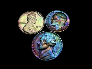 1977 Dime/Nickel/Penny Lot of 3 Coins RAINBOW ๐ TONED! Spend $20=free ๐ (#336) - Picture 1 of 2