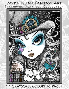 Myka Jelina Kunst Ausmalbilder Steampunk Schönheiten Fee Engel Graustufen Set4 - Bild 1 von 5
