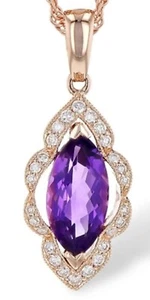 0.78ct Natural Diamond 14k Rose Gold Amethyst Wedding Anniversary Pendant - Picture 1 of 3
