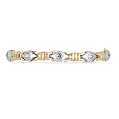 Conjunto de bisel de dos tonos de 1,40 tcw elegante brazalete de diamantes de eslabones en oro de 14 k Foto 1 de 4