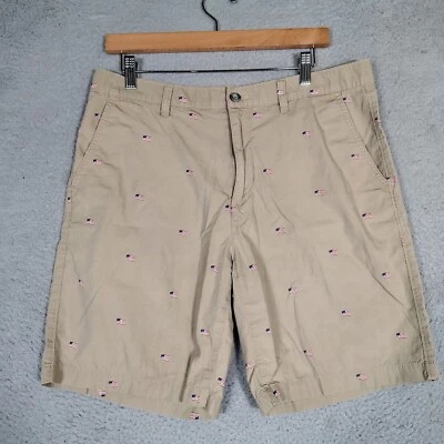 Pantalones Cortos Eddie Bauer Hombres 34 Taupe Estampado Bandera EE. UU. Frente Plano Golf Chino 4 de Julio Foto 1 de 4