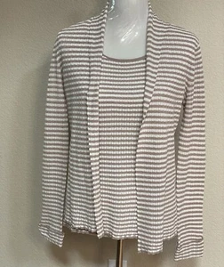 ARMANI COLLEZIONI Shell Tank & Cardigan Set Striped Pointelle Knit Women Size 4 - Picture 1 of 12