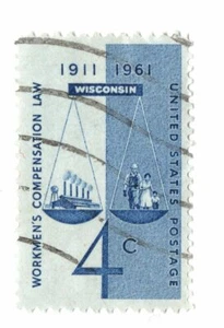 Ley de Compensación para Trabajadores de Wisconsin 1961 Scott 1186 de 4 centavos de dólar usado (a6) - Imagen 1 de 2