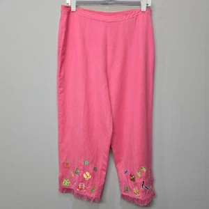 Vintage 90s Onque Casuals Capri Pants Large Pink Linen Blend Summer Tropical Fun - Picture 1 of 7