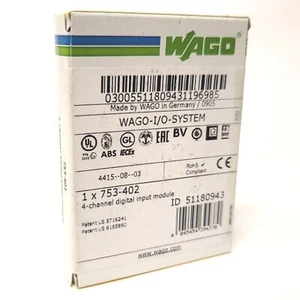 Wago 753-402 4-Channel Digital Input Module 4-Bit, 24VDC, 2x 2-Wire/3-Wire - Picture 1 of 7