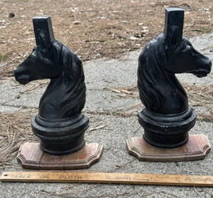 Pair Cast Iron Horse Head Hitching Post Halves  Architectural Door Decor Vintag - Picture 1 of 19