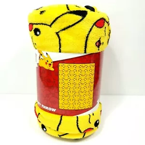 Manta de Peluche Pokémon Pikachu 46"" x 60"" Amarillo Negro Happy Faces Suave NUEVA - Imagen 1 de 4