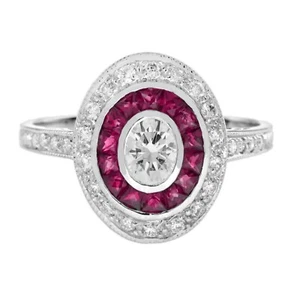 18K White Gold Diamond and Ruby Target Engagement Ring - Picture 1 of 11