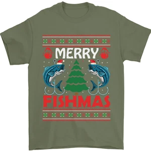 Merry Fishmas lustiges Weihnachtsangeln Herren T-Shirt 100% Baumwolle - Bild 1 von 102