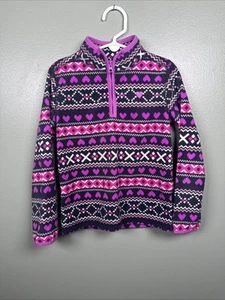 Oshkosh B’gosh 1/4 Zip Pullover Pink Purple Navy White Hearts Girls Size 6 - Picture 1 of 8