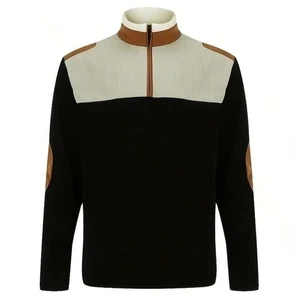 Casual Black Brown White Block Print Half Zip Pullover Men's Jacket XXL - Picture 1 of 5