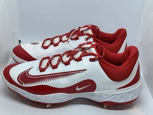 Nike Alpha Huarache Elite 4 Low Baseball Cleats White Red Men`s Sz 14 FD2745-109 - Picture 1 of 6