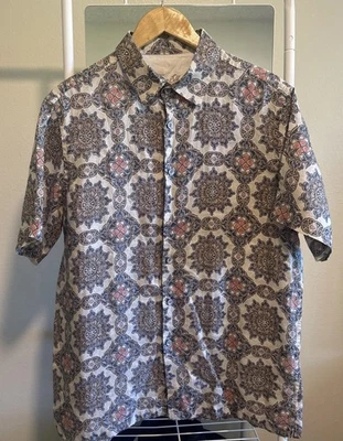 Tasso Elba Mens Geometric Print Short-Sleeve Button-Up Shirt Large L - Image 1 of 4