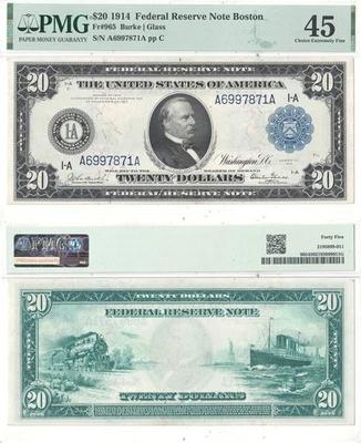1914 $20 Federal Reserve Note Fr-965 PMG XF-45 - Image 1 of 3