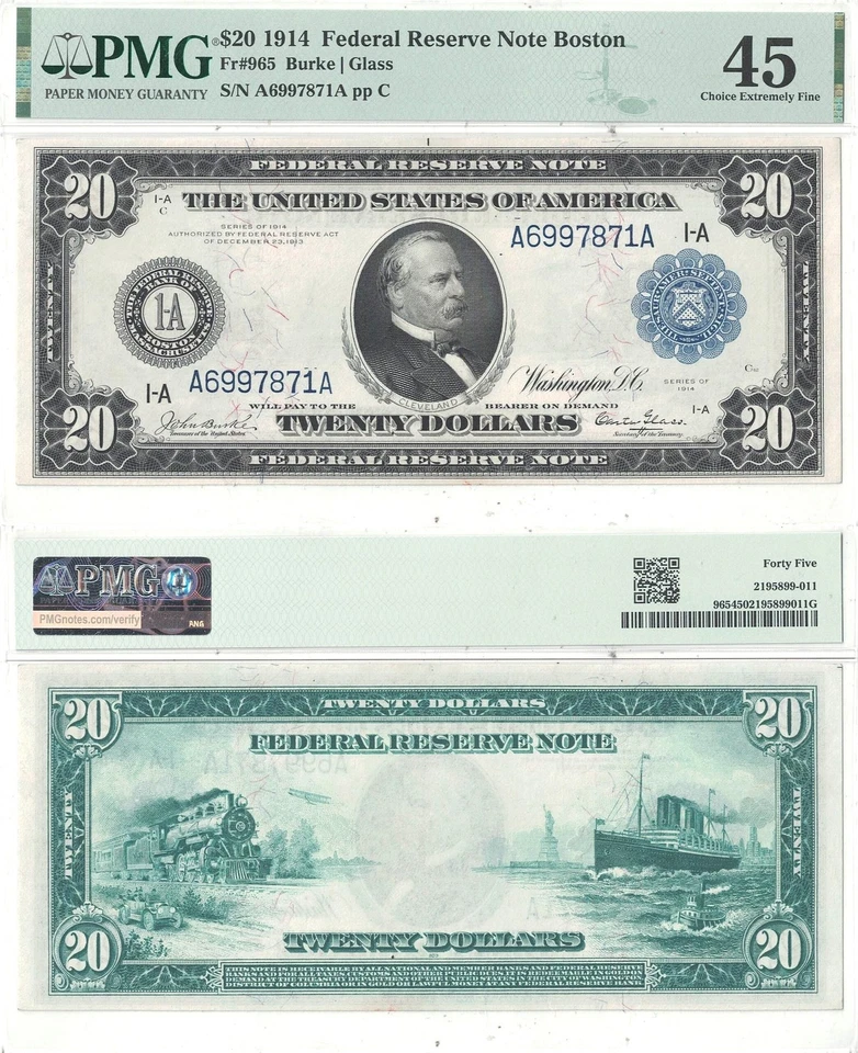 1914 $20 Federal Reserve Note Fr-965 PMG XF-45 - Image 1 of 3