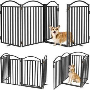 Metal Freestanding Dog Gates with Door, 32'' Height Outdoor Indoor Dog Fences... - Picture 1 of 6