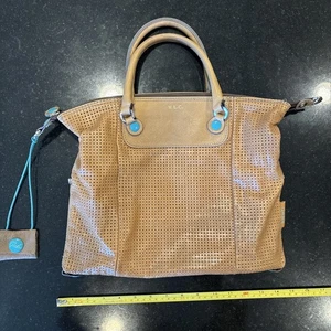 Gabs Handtasche/Tasche Made in Italy hellbraunes Leder mit türkisem Futter und Druckknöpfen Umhängetasche - Bild 1 von 10