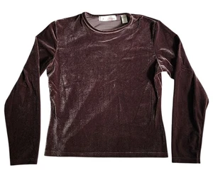 Top elástico manga larga terciopelo marrón deportivo vintage LT talla S hecho en Corea - Imagen 1 de 3