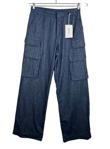 Pantalones de mezclilla cargo rectos relajados con marco años 90 boho preppy lavado oscuro años 90 retro talla 32 - Imagen 1 de 10