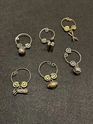 Juego de 6 dijes deportivos de metal vintage para copa de vino Foto 1 de 3