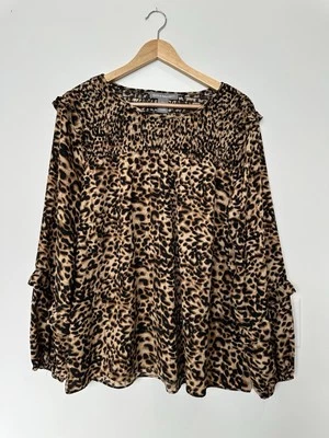 Blusa Top Kate & Mallory Mujer XL Estampado Leopardo Mangas Largas Elástica Foto 1 de 4