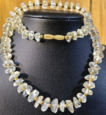 Collar Southwest Cuentas Cuarzo Transparente y Latón 20" Estate Vintage Foto 1 de 4