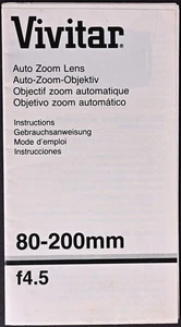 Original Vivitar 80-200mm f/4.5 Zoom Lens User Manual - Excellent - Picture 1 of 3